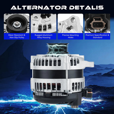 New 220A 12V Alternator Replacement For F-150 5.0L 2011-2014 Auto Part 104210-6270 104210-6660 shown with detailed features