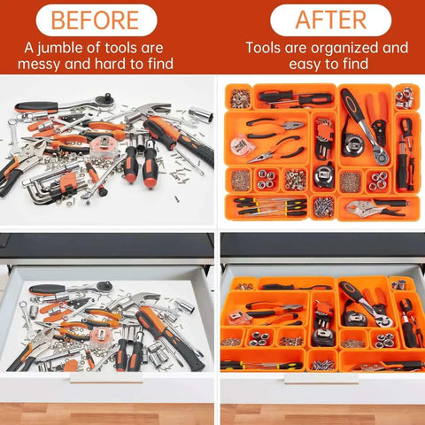 Orange Tool Box Organizer Tray Set With Dividers For Drawer Storage And Rolling Chests Includes Trays In Three Sizes
