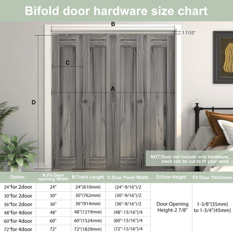 48 Inch Bifold Door Hardware Kit For Four Doors Aluminum Top Mounted Sliding Barn Door Track System With Size Chart