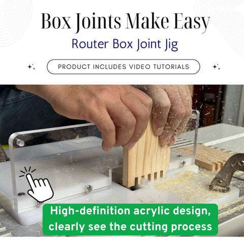Box Joint Jig For Router Table With 3 Size Index Keys 1/4, 3/8, 1/2 Inch, Setup Bars Included, Clear acrylic in use