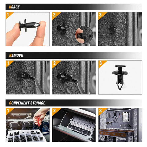 Car Bumper Retainer Clips Kit 240Pcs 12 Sizes Push Pin Rivets For Trim Fender installation and storage guide