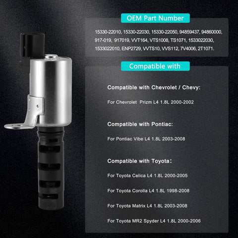 Oil Control Valve OCV VVT Solenoid for 1.8L L4 Engines Fits Toyota Corolla Matrix Celica Prizm Vibe and Chevrolet Prizm Drop-In