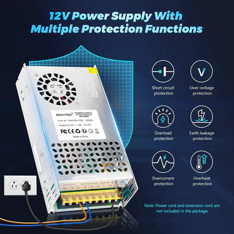 Plug And Play 24V 600W DC Switching Power Supply AC 110V To 24V SMPS For LED Strips CCTV Security Systems And 3D Printers, 25A Peak, High Efficiency, Durable 24 Volt Power Adapter with multiple protection functions.