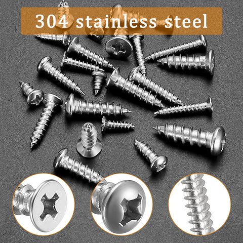 435Pcs 304 Stainless Steel Self Tapping Screws Assortment Set With M3 M4 M5 M6 Flat Head And Round Head Phillips Drive Wood Screws Heavy Duty Rust Resistant Kit For DIY Projects And Home Repairs