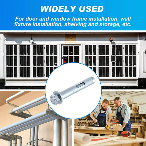 20 Pack 1/2 X 3-Inch Sleeve Anchors For Concrete, visible with hex head, used in construction and home improvement projects