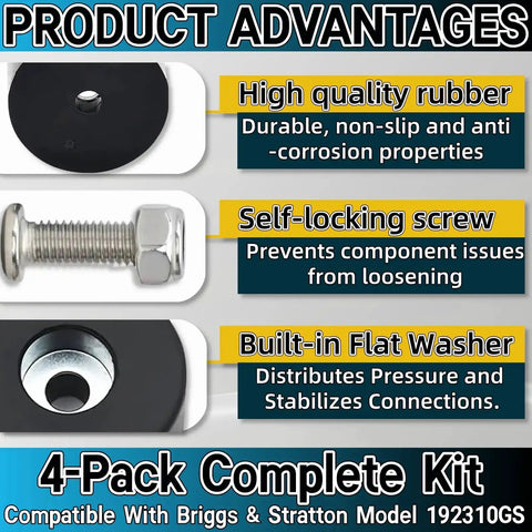 Product advantages of Heavy Duty Rubber Feet Pads Set Of Four For Anti Vibration On Air Compressors Generators And Pressure Washers 0.75 By 1.5 Inch Replaces 192310GS