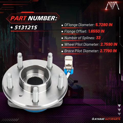 Single Front Wheel Hub Bearing Assembly 513121 Heavy Duty Sealed Hub for Chevy Impala Monte Carlo Venture displayed with specs.