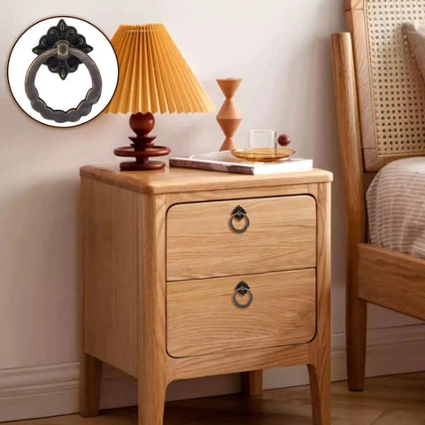 Nightstand with 10 Piece Set Retro Style Bronze Drop Ring Cabinet Pulls for dresser and antique drawers.