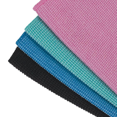 Reusable Machine Washable Lens Cleaning Cloth For Glasses Phones And Electronics in pink, blue, teal, and black colors.