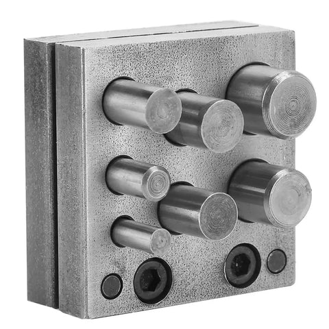 Silver alloy steel 7 Holes Punch Die Disc Set for Jewelry Making, showing multiple size punches for crafting rings and beads.