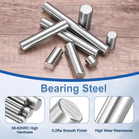 100 Piece 3mm By 35mm Dowel Pins Set In Durable Steel For Shelves And Racks, shown in a pile, with smooth silver finish and high precision