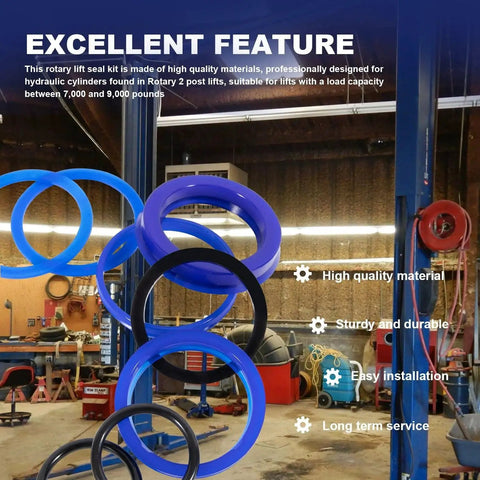 Heavy Duty Hydraulic Cylinder Seal Kit For Rotary Lift And Texas Hydraulics Cylinders, Fits SP55 SP80-4 SP80-5 Models shown in workshop environment