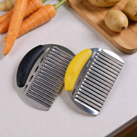 Two Piece Stainless Steel Crinkle Cutter And French Fry Cutter Set Heavy Duty Wavy Potato Slicer with black and yellow handles