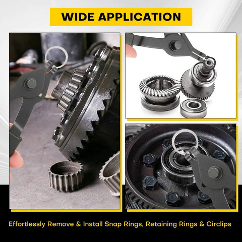 11-Piece Snap Ring Pliers Set For Automotive, Motorcycle, And Lawn Equipment - Internal And External Circlip Removal Tools in use