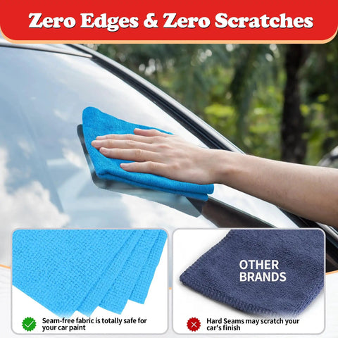 Hand using bulk microfiber towels for cars 24 pack absorbent cleaning cloths on car window