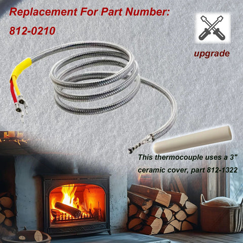 Replacement thermocouple protection tube bundle for Quadra-Fire pellet stoves, includes coil and 3-inch ceramic cover.
