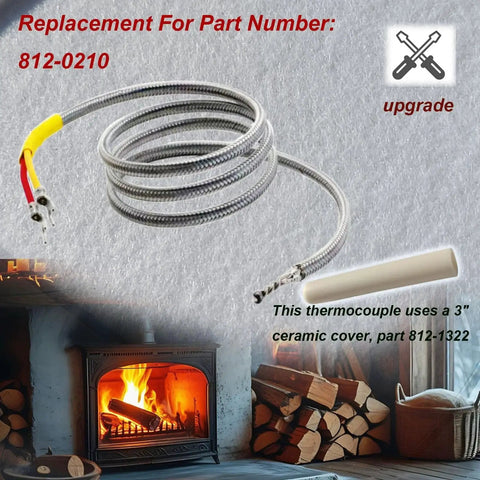 Replacement Thermocouple And Protection Tube Bundle Kit For Quadra Fire Pellet Stoves 800 1000 1100i 1200 And 1200i next to a stove.