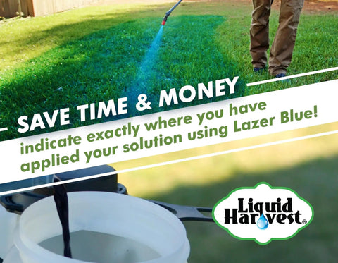 Lazer Green Lawn Spray Indicator Dye For Water Based Solutions 1 Gallon 128 Ounces Concentrated Turf Marker Non Staining for Weed Herbicide Fertilizer Applications Perfect For Marking Sprayed Areas Liquid Harvest being used to mark sprayed grass area