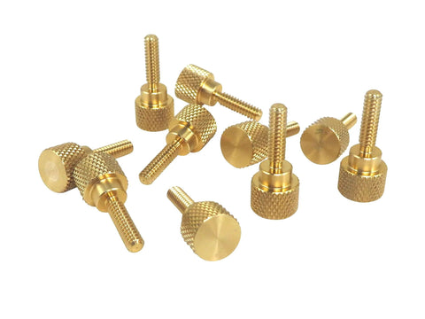 10 Pack Solid Brass Thumb Screws With Diamond Knurl, 6-32 By Half Inch Threads, Straight Shoulders, Right Hand Threads, SAE Flat Tip