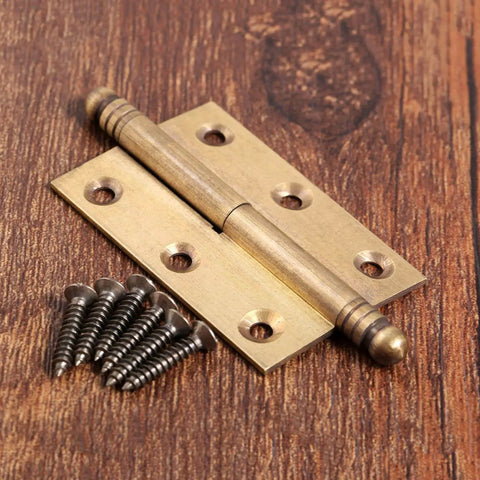 Dope Vintage Industrial Folding Butt Hinges For Cabinets And Boxes By Dophee, Antique Brass 2-Pack With Screws, shown on wood surface