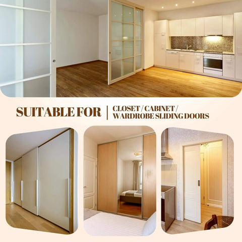 Six Piece Sliding Closet Door Hardware Kit With Front And Rear Rollers, Floor Rail, Heightening Washers, and Screws for Wardrobes
