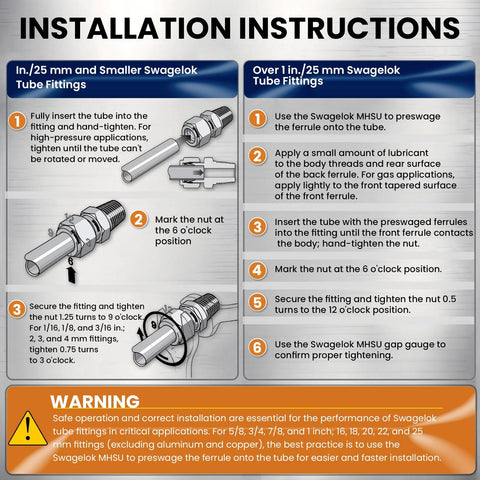 VALVENTO 316 stainless steel compression tube fitting 8mm x 8mm straight union adapter with ferrules; installation diagram.