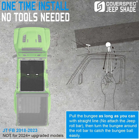 Jeep Gladiator JT Full Length Sun Shade Roof Bikini Cover UV Block Wind Noise installation diagram