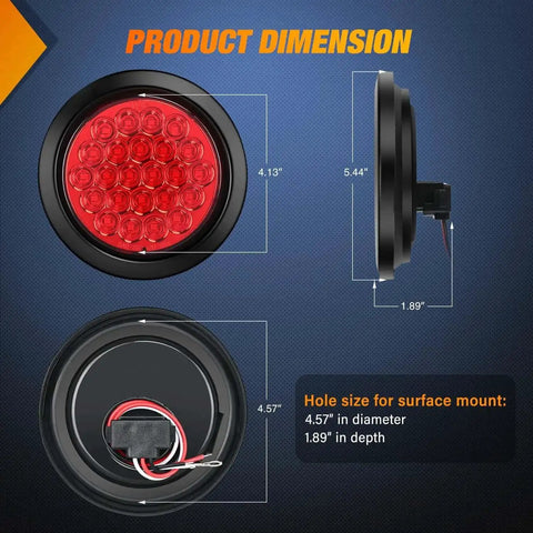 Badass 4 Inch Round LED Trailer Tail Lights Set of 4 with High Brightness Red and White SMD LEDs, flush mount dimensions