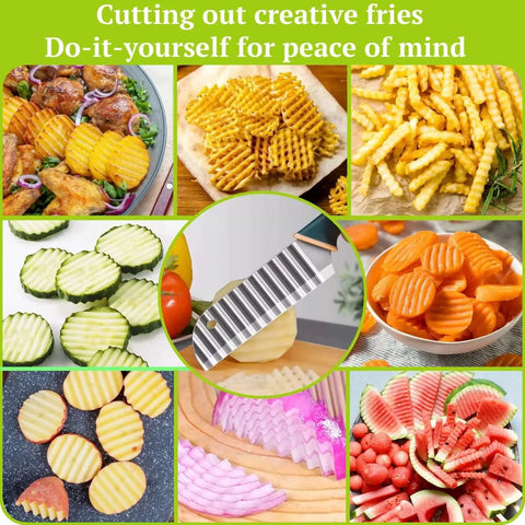 Crinkle Cut Knife For Veggies And Potatoes Suuker Stainless Steel 304 Wave Fries Cutter slicing various vegetables and fruits