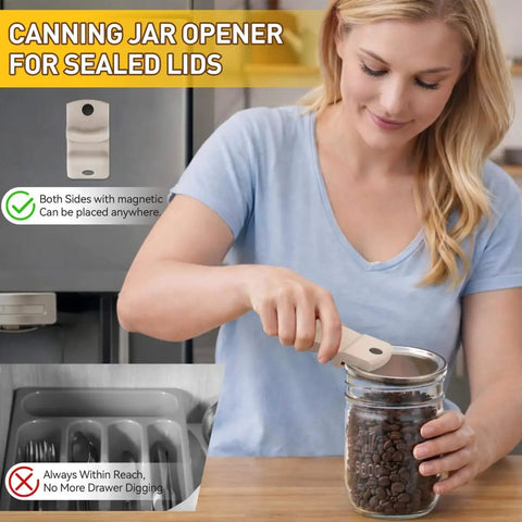 Woman using Four Piece Adjustable Jar Opener Set With Gripper And Mason Jar Lid Openers For Arthritis Relief Stainless Steel Can Opener