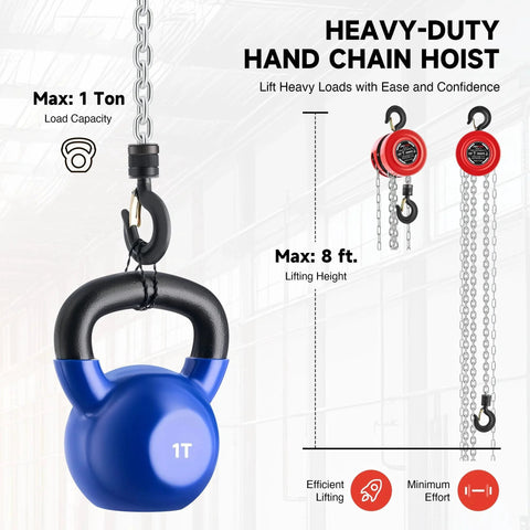 Image showing Heavy Duty Manual Lever Hoist With One Ton Capacity And Eight Foot Lift, Galvanized Hand Chain And G80 Load Chain for various applications.