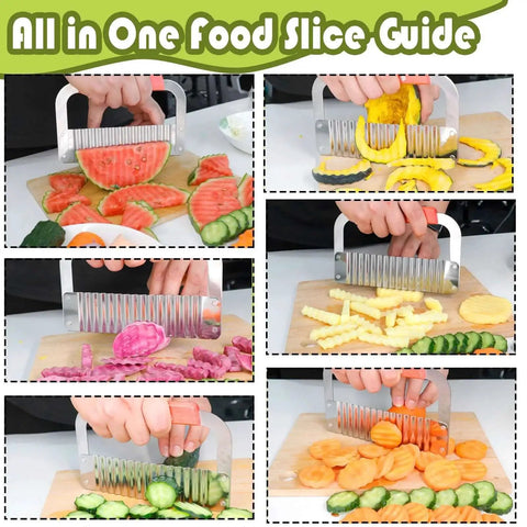 Crinkle Cutter For Restaurant Style Fries And Wavy Chips At Home With An Extra Large 7.3 Inch Stainless Steel Blade And Wooden Handle