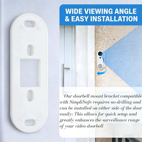 Video Doorbell Wedge Mount Bracket Compatible With SimpliSafe 30 Degree Adjustable Angle White No Fuss Wall Mount