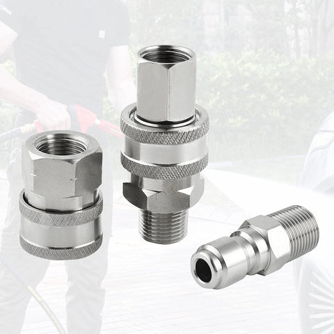 Raincovo 3/8 in stainless steel pressure washer fittings set with male and female quick-connect adapters, 4 pieces