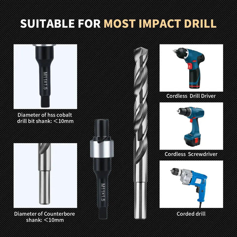 M11x1.5 Thread Repair Kit With Stainless Steel Inserts And Installation Driver Includes Drill Tap Counterbore 10 M11x1.5x30mm Inserts Tough Durable Easy To Use Pro Grade Includes EVA Case components shown with drills