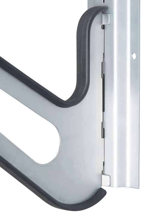 Close-up of Heavy Duty Board Sports Wall Mount Storage Rack with rubber padded fingers for surfboards and skis