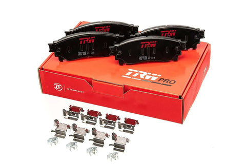 Disc Brake Pad Set TRM0530 OE Quality Replacement for Cars Fits Mitsubishi Montero Sport, shown in box with hardware included.