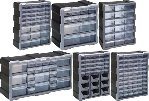PDC-18BK 18 Drawer Cabinet Part Organizer Heavy Duty Plastic Storage With Clear Drawers for Easy Visibility, Multiple Views