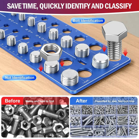 76 Piece Thread Checker Gauge Set Featuring 34 Standard And 26 Metric Thread Sizes Plus 16 Screw Size Gauges Aluminum Plate