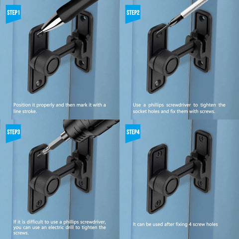 Installation steps for Sliding Barn Door Lock Latch Hardware 90 And 180 Degree Dual Slide Lock for Home Security Doors.