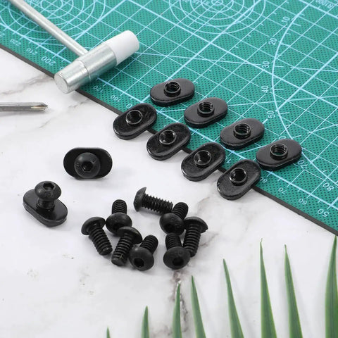 Slide In T Track Nuts 1/4-20 For T Slot Track Kit With 1/4-20 X 1/2 Inch Bolt Black Zinc Finish 20 Pieces displayed on a mat