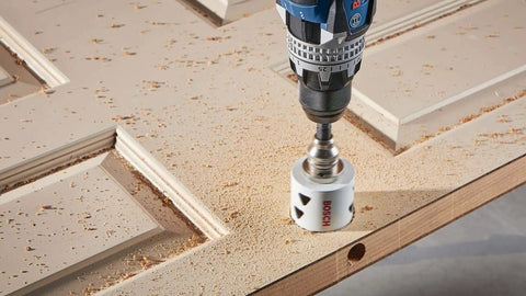 Two And A Quarter Inch Bi Metal T Slot Hole Saw With Eight Percent Cobalt M42 Alloy For Pro Grade High Temperature Tougher And Cleaner Cuts In Metal Wood And Plastic Featuring Triangle Chip Clearance For Quick Plug Removal Bosch HBT225 drilling wood