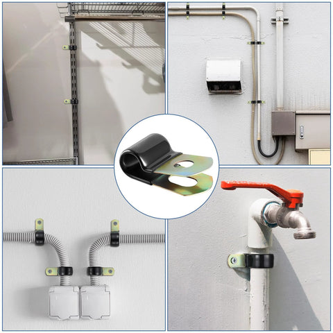 Tandefio vinyl-coated cable clamps, galvanized steel, 1/4 inch (6 mm) for securing cables, hoses, and pipes.