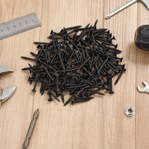 250 Piece Black Wood Screws Size 8 By 1 And A Quarter Inches Self Tapping Cross Drive For Home Decor Table And Chair Assembly