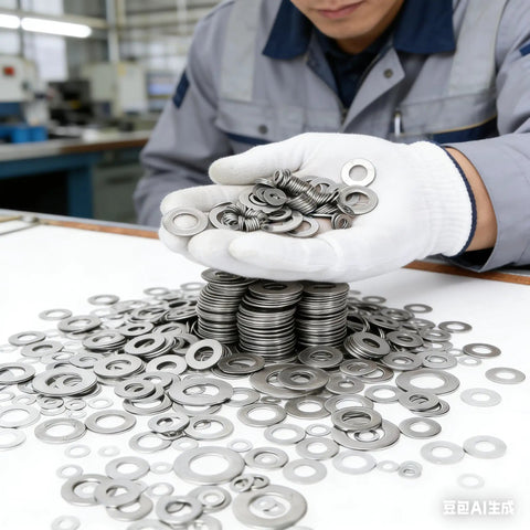 Person handling 304 Stainless Steel Flat Washers Set 105 Pcs Assortment M2 To M10 For Electronics Home Repair Furniture Bicycle Maintenance