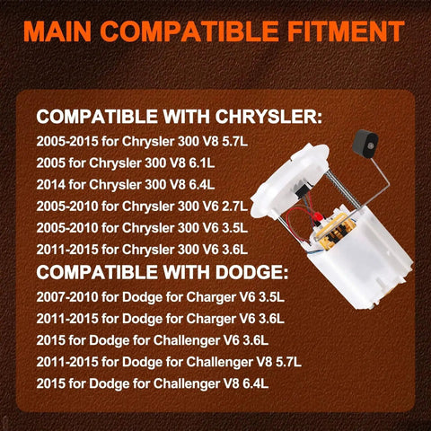 Electric Fuel Pump Module Assembly Replacement For Dodge Charger 2006 2016 Chrysler 300 2005 2017 Challenger 2005 2015 Magnum 2005 2008 E7192M OE Compatible Direct Fit