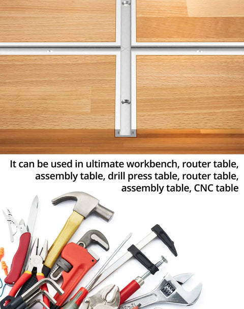 Aluminum T Track 36 Inch 4 Pack Universal Double Cut Profile with predrilled holes on wooden surface
