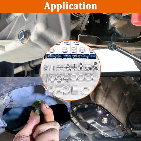 580 Piece Aluminum Oil Drain Plug Washer Set for Your Ride and More, 18 Sizes From M6 To M24, with applications on vehicles