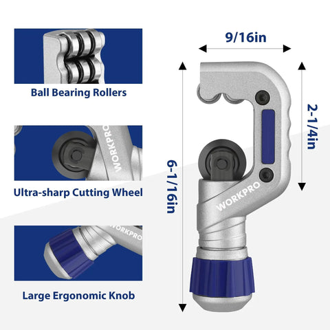Versatile Tubing Cutter Set For Copper Aluminum Brass And Plastic Pipes One Eighth To One Quarter Inch Cutting Capacity by WORKPRO