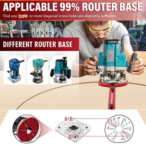 Man using 4 In 1 Router Milling Groove Bracket Aluminum Alloy Circle Cutting Jig For Routers, showing installation on large wood.